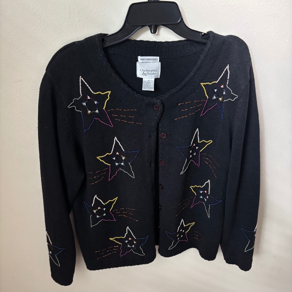 Christopher & Banks Star Cardigan Sweater Size M Black